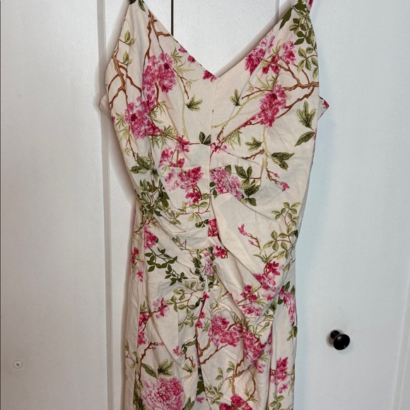 NWTs Zara Floral Midi Dress in White, Pink and Green - Linen Blend - Med - Picture 2 of 8